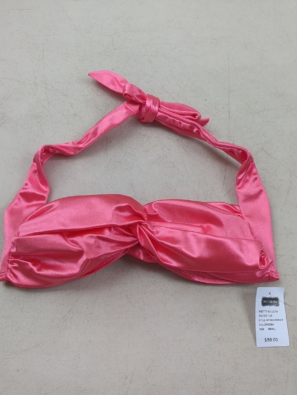 Nicolita Pink Satin Twist Halter Bikini Top